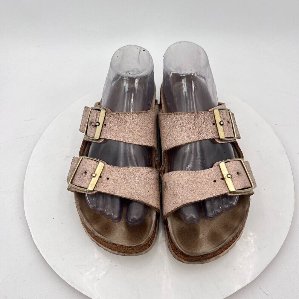 Birkenstock Arizona Women Size 7 Rose Gold Leather Slide Buckle Comfort Sandal